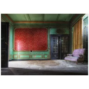 Schilderij / Foto AluArt Woonkamer rode wand blauwe deur 80 x 120