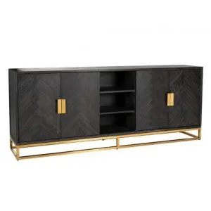 Dressoir Blackbone gold 4-deuren + open vak (Black rustic)