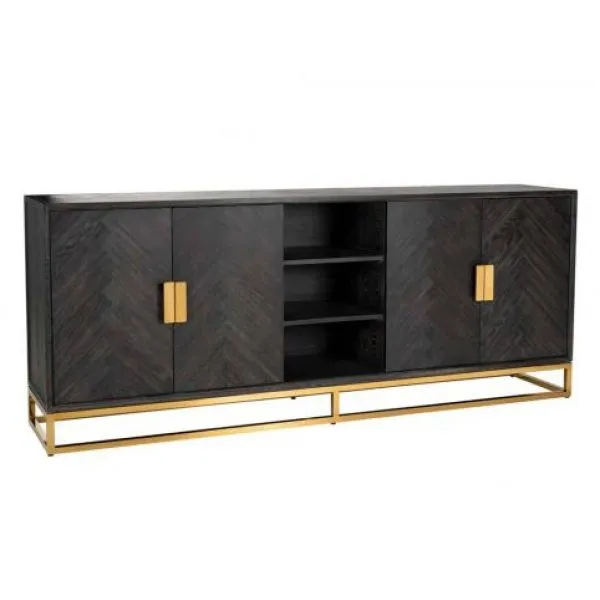 Dressoir Blackbone gold 4-deuren + open vak (Black rustic)