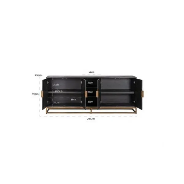 Dressoir Blackbone Brass 4-deuren + open vak (Black rustic)