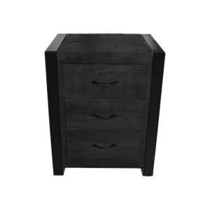 Nachtkastje Construction 3 Lades Zwart Mangohout