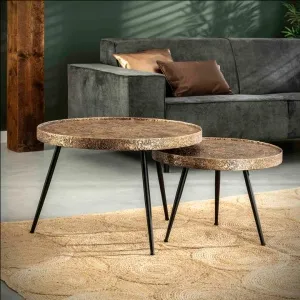 Salontafel set/2 opstaande rand rond metallic / Brons antiek