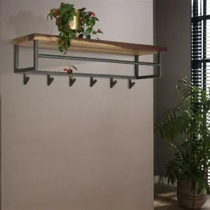 Kapstok Daytona 6 haken hoedenplank / Massief Saja natural