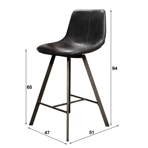 Barstoel zig-zag plat frame / Saddle PU zwart
