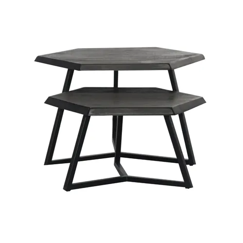 Salontafel Set van 2 Hexagon Mangohout Zwart