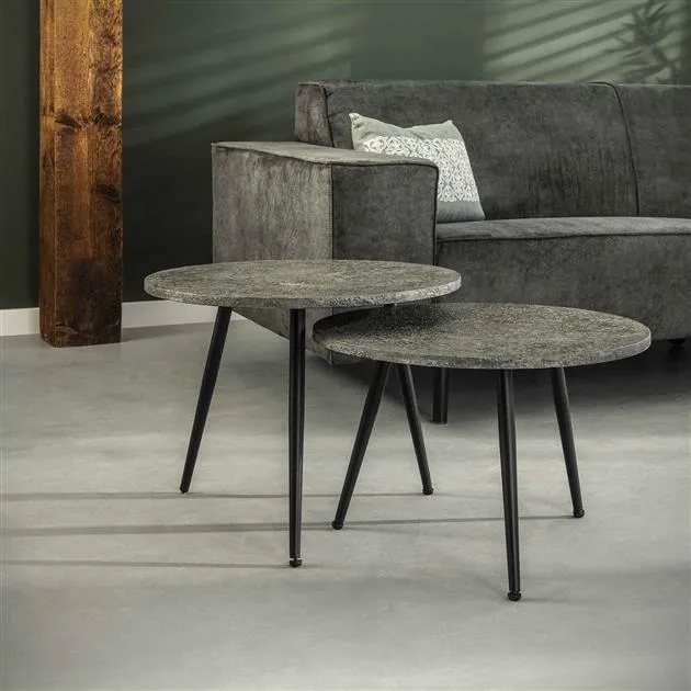 Salontafel 55 set/2 metallic ronde buis / Grijs