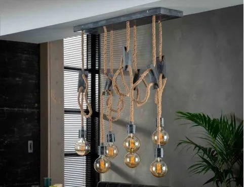 Showroommodel Hanglamp 7L touw 3+4 / Grijs, zelf afhalen