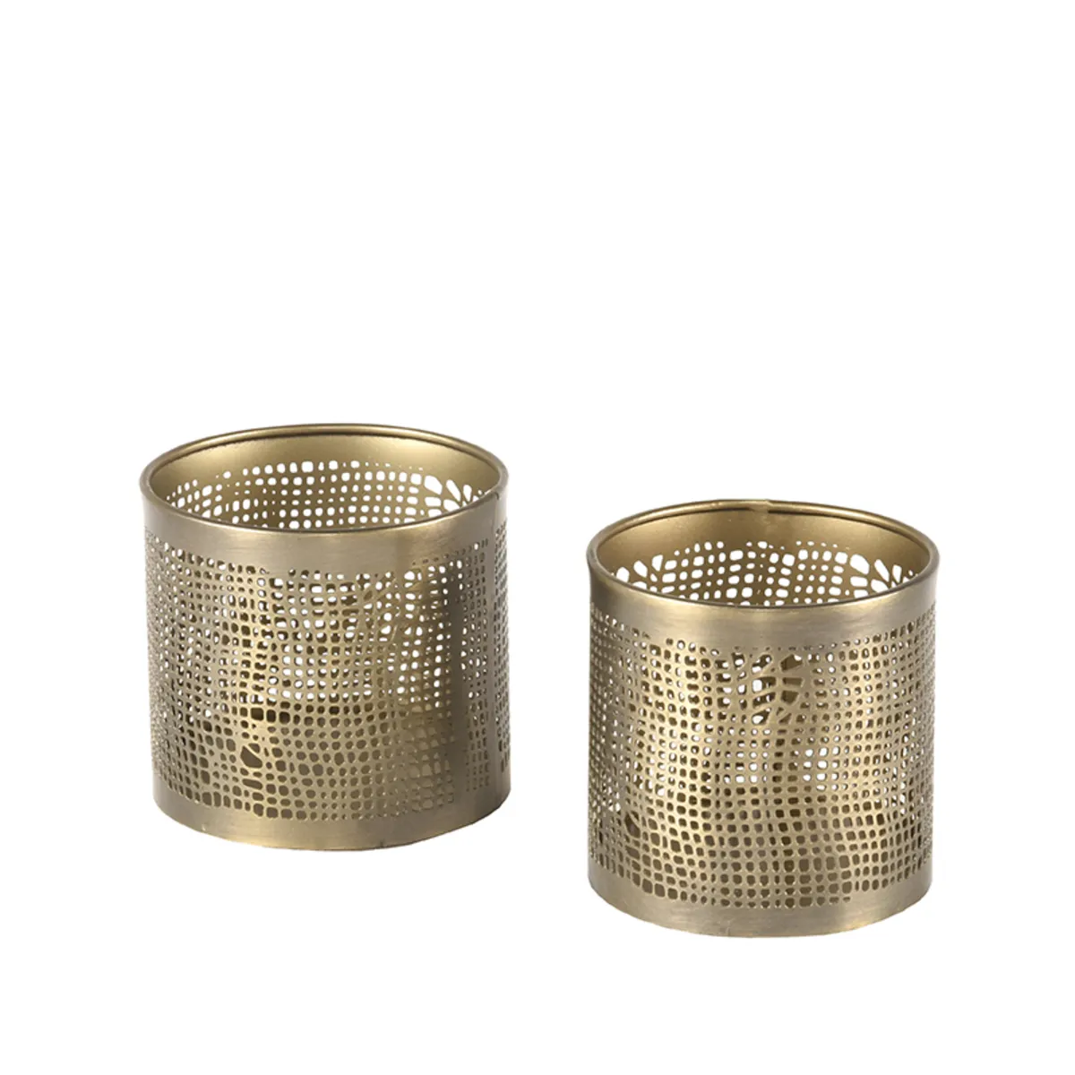 Set Kaarsenhouders M 9x9x8 cm - Antiek goud - Metaal