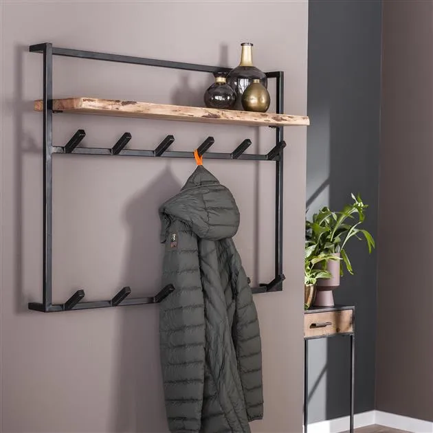 Kapstok air solid 12 haken hoedenplank / Massief acacia naturel
