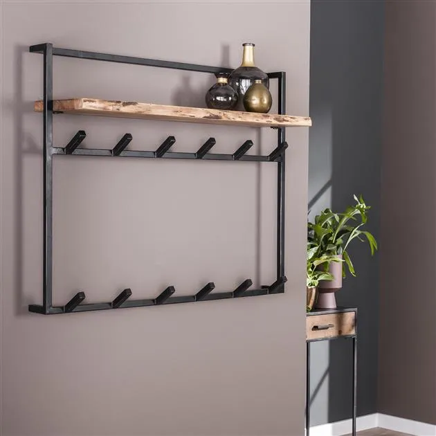 Kapstok air solid 12 haken hoedenplank / Massief acacia naturel