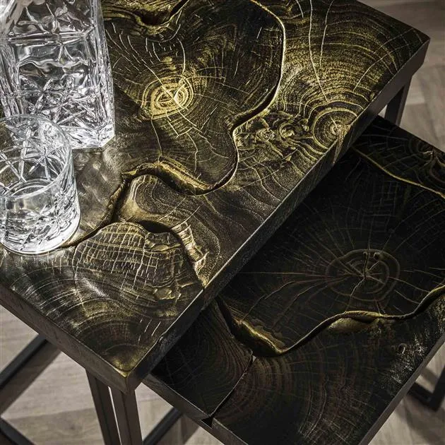 Bijzettafelset 2/ rechthoekig black and gold / Massief gerecycled teakhout black gold