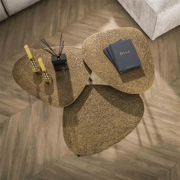 Salontafel set/3 driehoekig metallic / Brons antiek