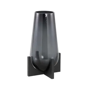 Robbe Grey Glass Vase Wooden Base High S