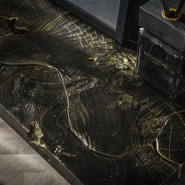 Haltafel (KD) black and gold / Massief gerecycled teakhout black gold