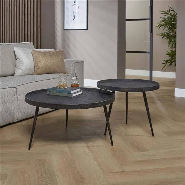 Salontafel set/2 rond metallic / Grijs