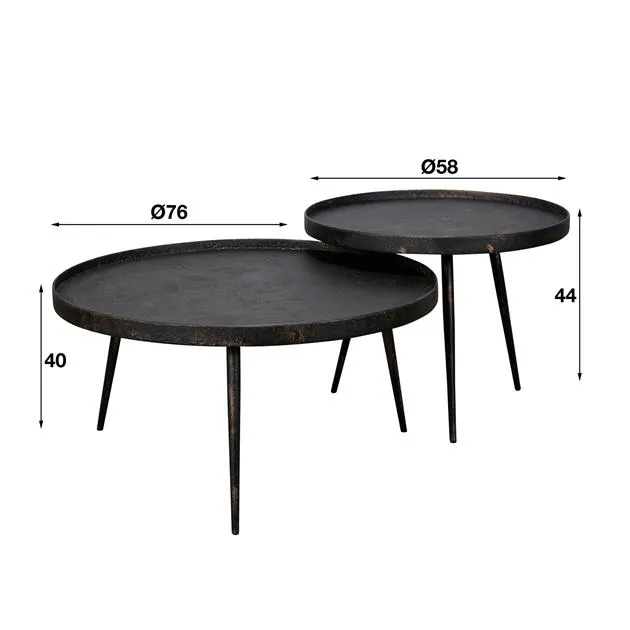 Salontafel set/2 rond metallic / Grijs