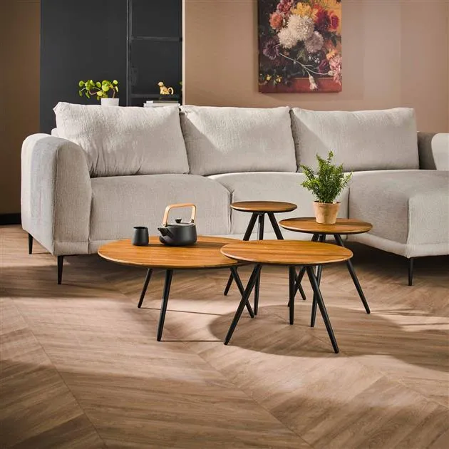 Salontafel set/4 rond Teca lightbrown / Teca lightbrown