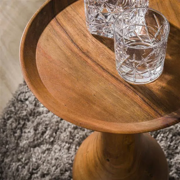 Bijzettafel massieve voet druppel / Massief acacia naturel