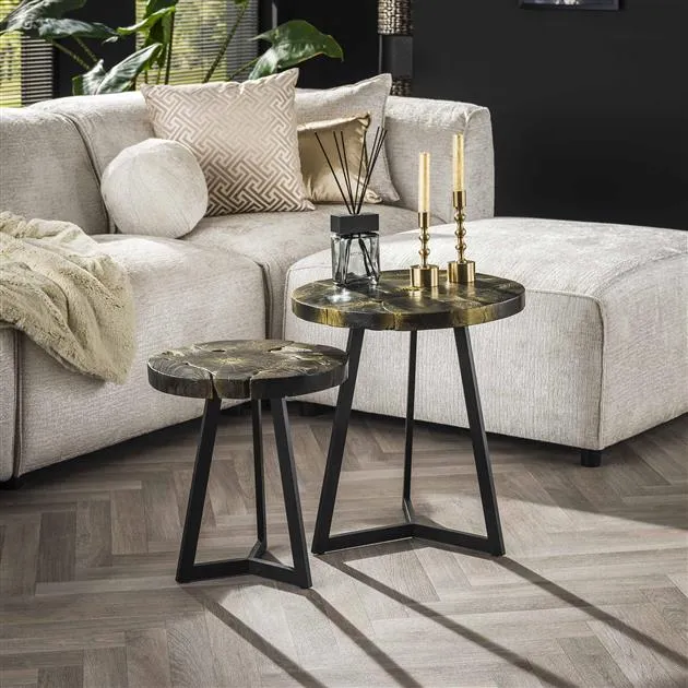 Salontafel set 2/ rond black and gold