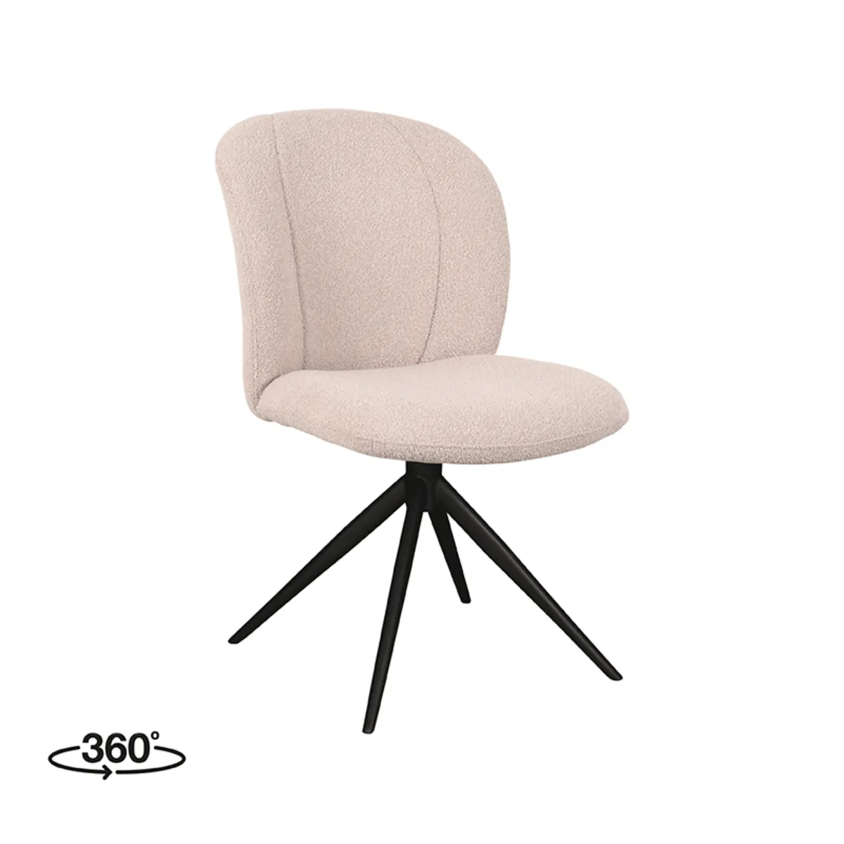 Eetkamerstoel Kimo - Naturel - Boucle - Zwart Onderstel