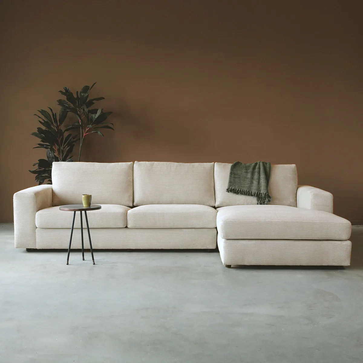Hoekbank Uno Rechts Rib Beige