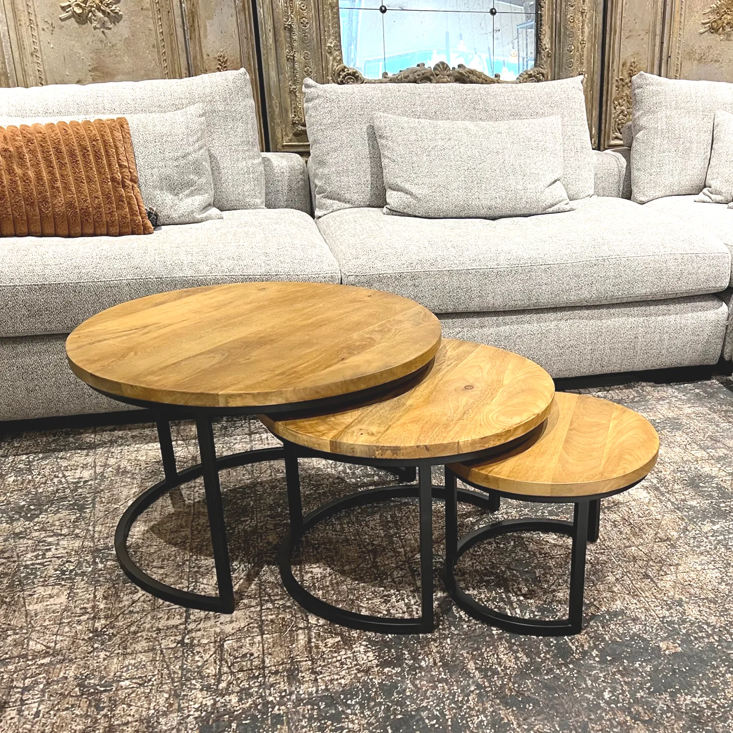 Salontafel Set van 3 Coins Mangohout 3 cm dik blad 73cm dia