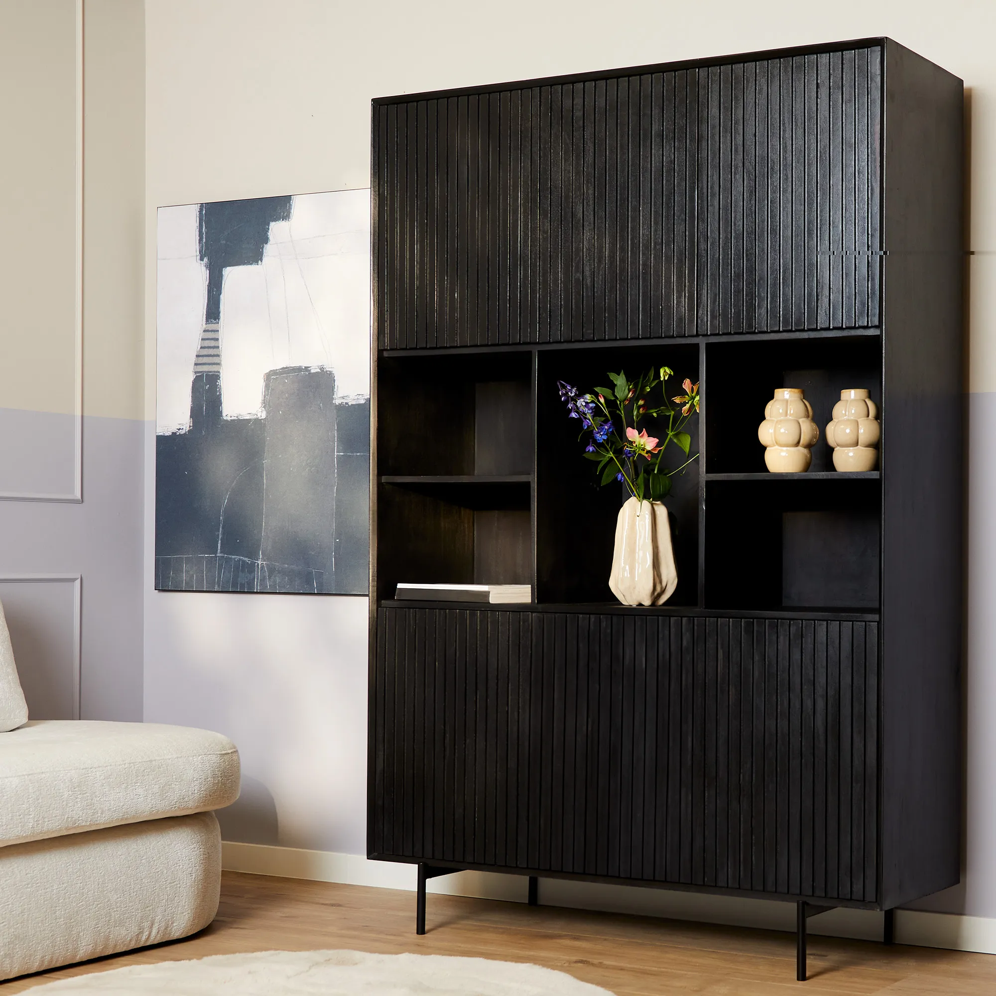 Vakkenkast XL Madison  135 cm Zwart