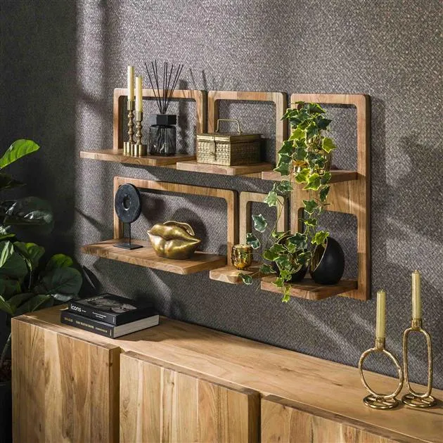 Wandschap set/5 curvy / Massief acacia naturel