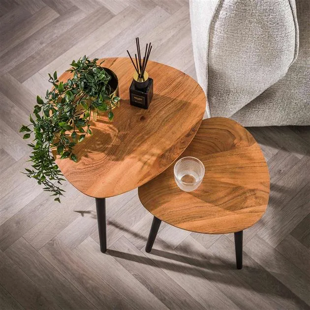 Bijzettafel set/2 driehoek organisch / Massief ac