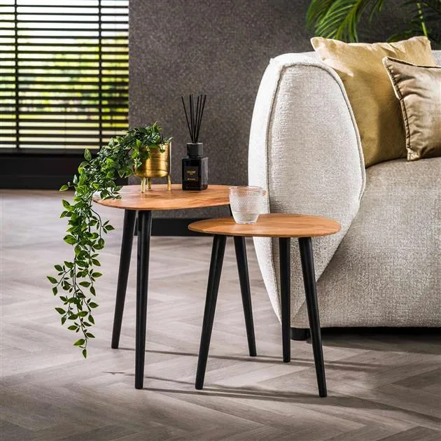 Bijzettafel set/2 driehoek organisch / Massief ac