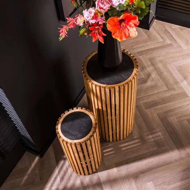 Bloemenzuil set/2 slate round / Leisteen