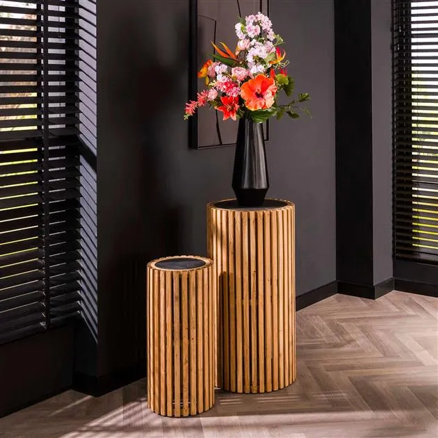 Bloemenzuil set/2 slate round / Leisteen