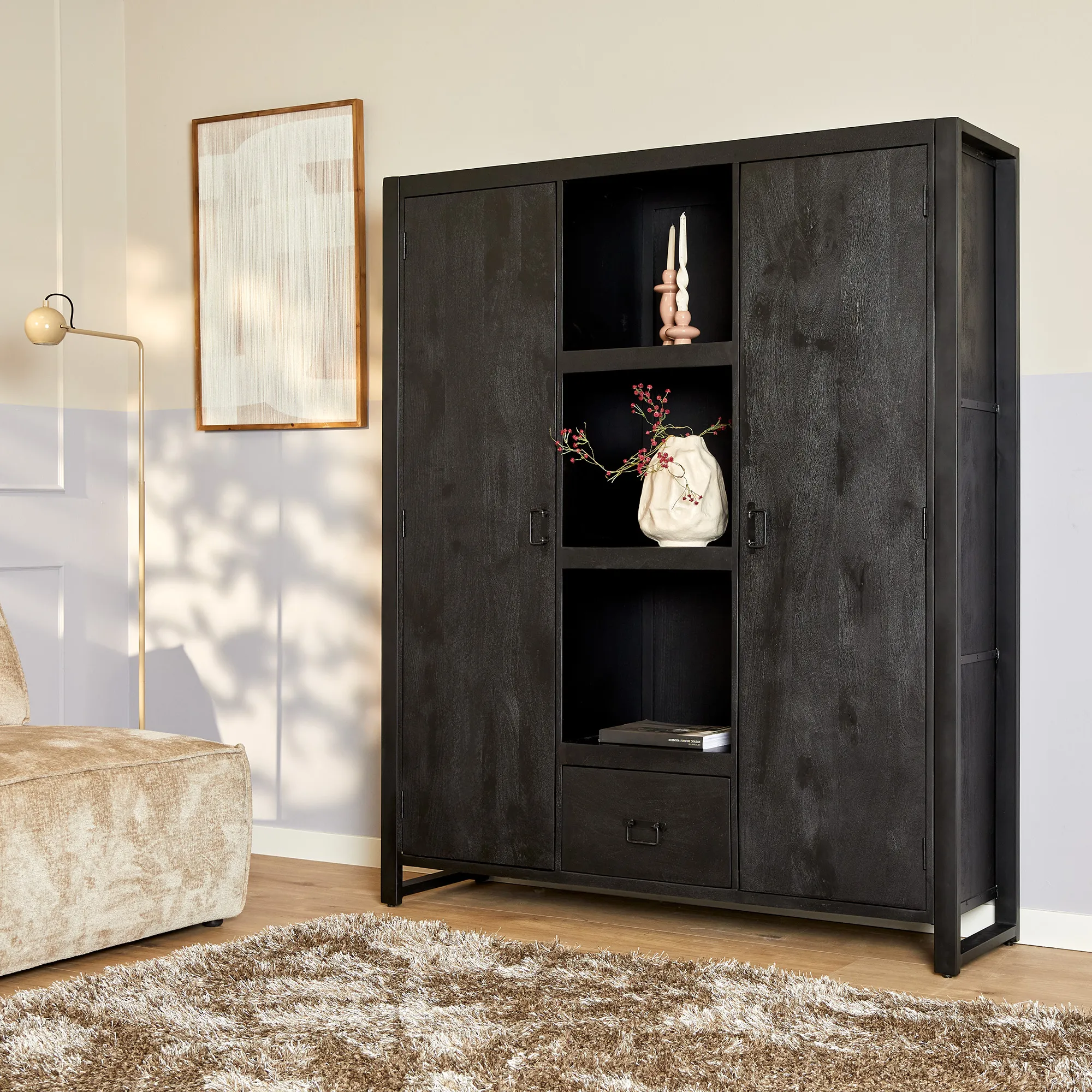 Boekenkast Boaz Black 2 deuren 1 lade