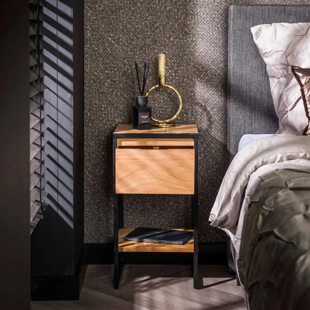 Nachtkastje 1L XS straight wood / Massief acacia naturel