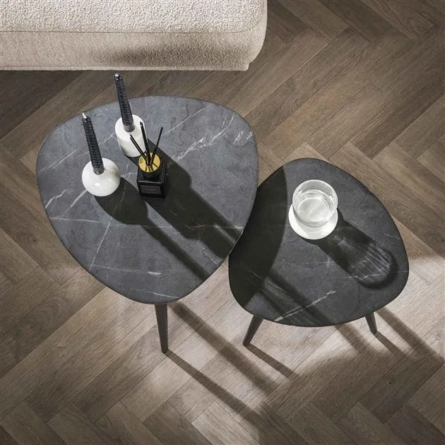 Salontafel set/2 driehoek organisch / 3D zwart bruin