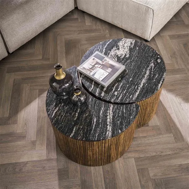 Salontafel set/2 half moon midnight / Zwart marmer