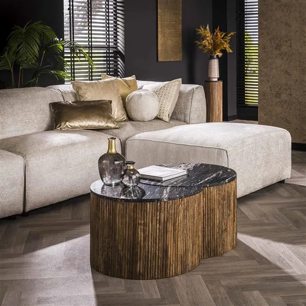 Salontafel set/2 half moon midnight / Zwart marmer