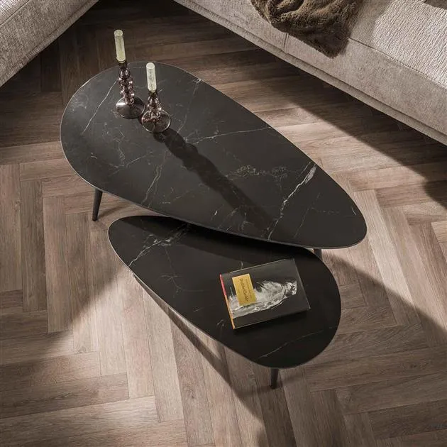 Salontafel set/2 niervormig ceramic / Ceramic natural black