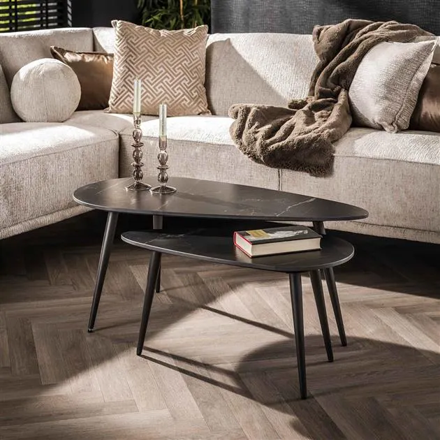 Salontafel set/2 niervormig ceramic / Ceramic natural black