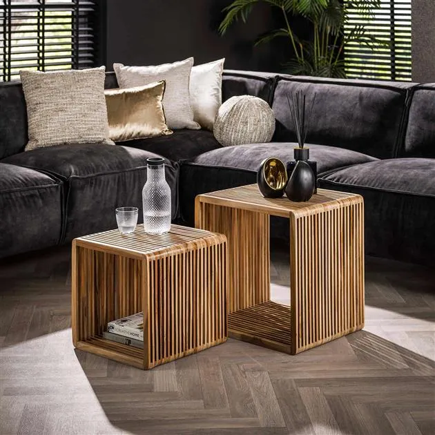 Salontafel set/2 rib / Teakhout verweerd