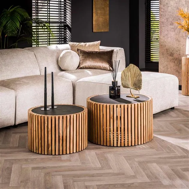 Salontafel set/2 slate round / Leisteen