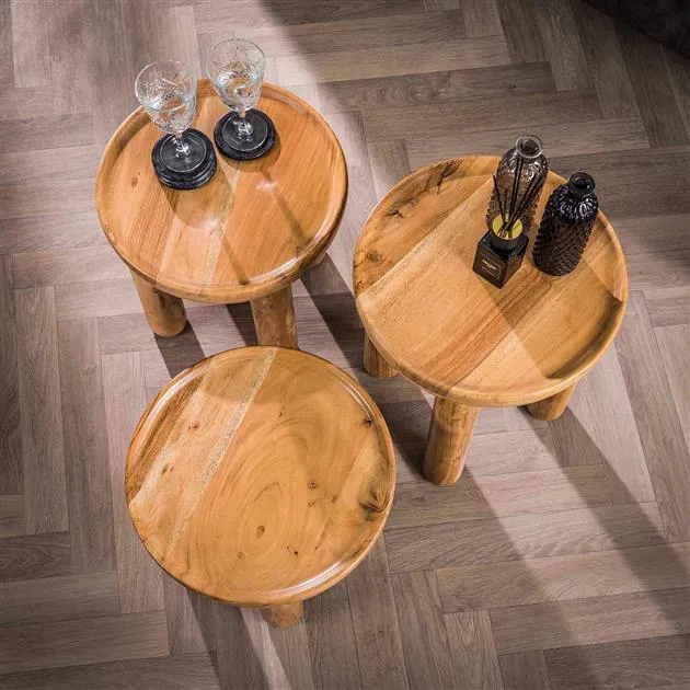Salontafel set/3 massief rond / Massief acacia naturel
