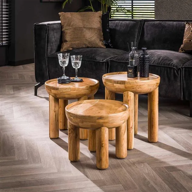 Salontafel set/3 massief rond / Massief acacia naturel