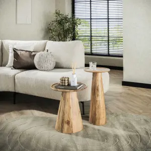 Bijzettafel set/2 cone / Massief acacia naturel