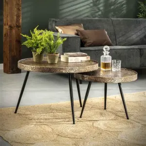 Salontafel set/2 opstaande rand rond metallic / Brons antiek