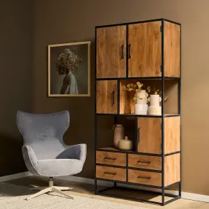 Vakkenkast Denver Mangohout en staal 90 cm
