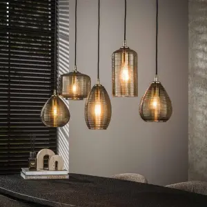 Hanglamp Stripe Horizontal 5-lichts / Smoke bruin glas