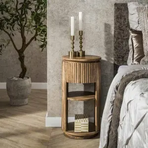 Nachtkastje Wave XS rond 1 lade  / Massief mango zand