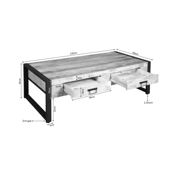 Salontafel Boaz met 2 lades 120 cm