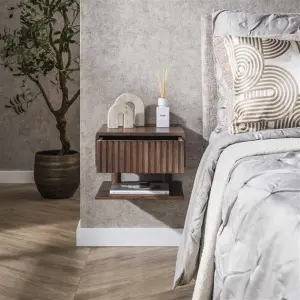 Nachtkastje Carve Shelve zwevend 1 lade / Massief acacia bruin